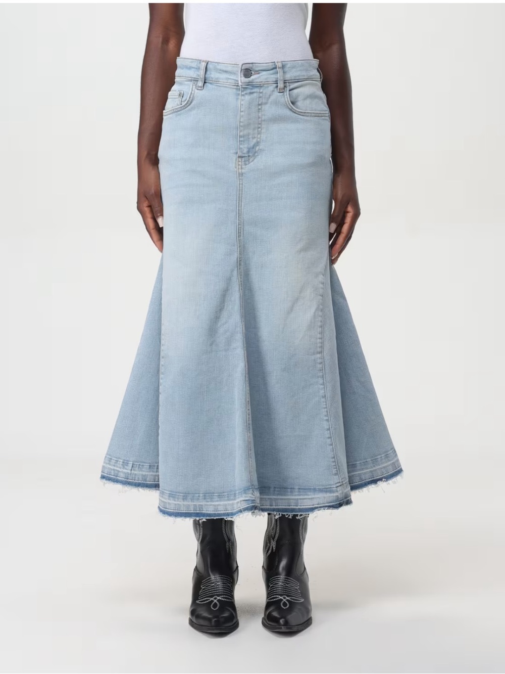 Ganni Light Blue Denim Flared Maxi Skirt